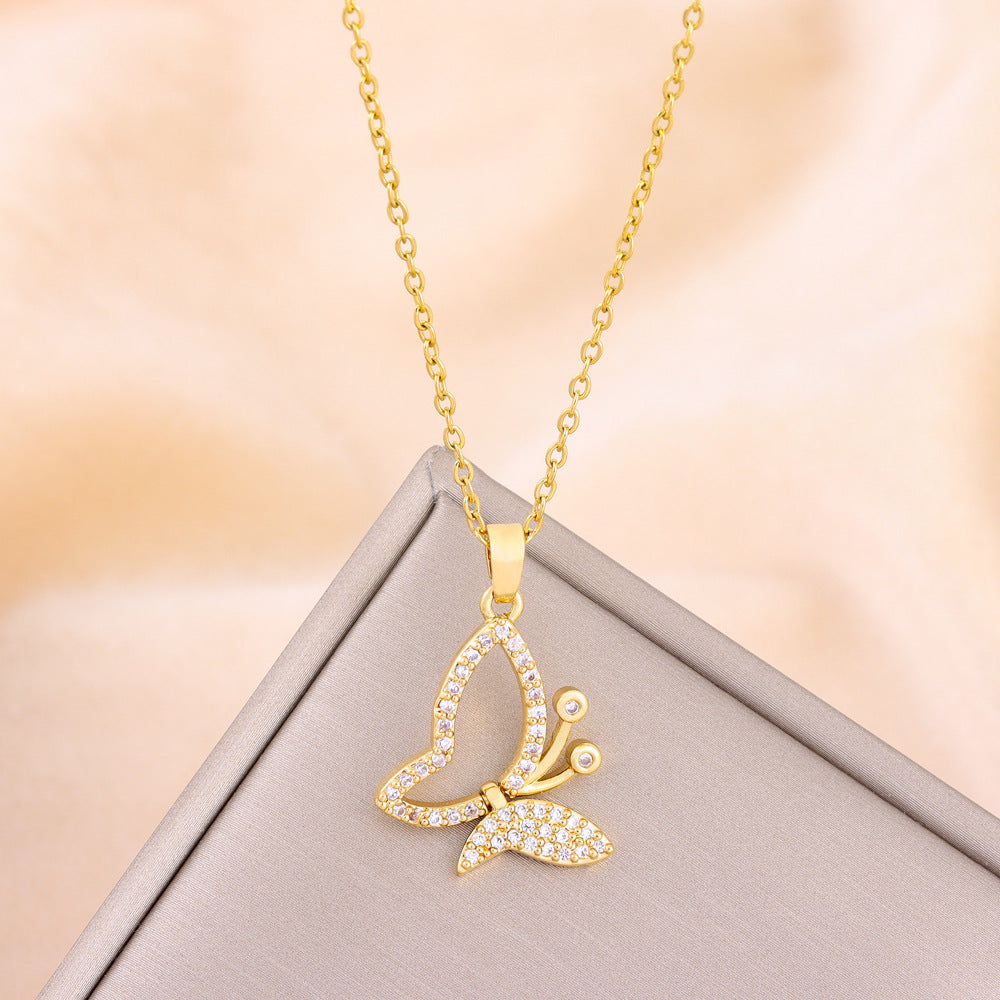 Wholesale Butterfly Diamond Titanium Steel Necklaces